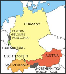 Map of European countries where German is spoken