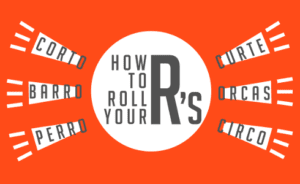 A circle with the words: how to roll your R's with Spanish words radiating out from it.