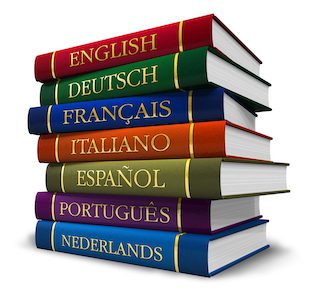 Stack of books about different languages