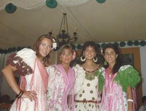Kathy and 3 friends dressed up for Feria in Seville, Spain.