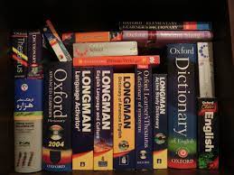 A shelf of dictionaries.
