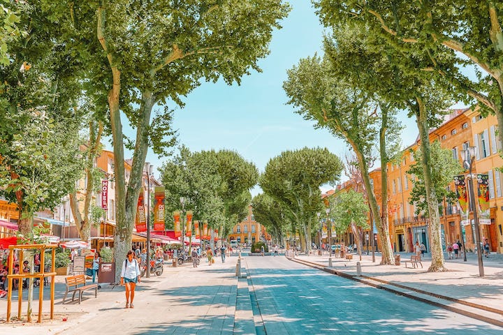 The Cours Mirabeau in Aix-en-Provence, France.