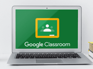A laptop computer tha shows Google Classroom.