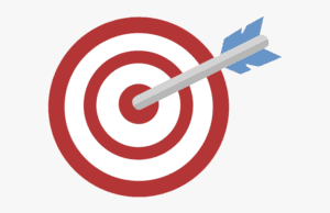 A bullseye target with an arrow in the center.