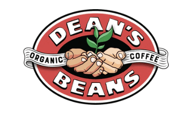 Dean's Bean Organic Coffee logo: two hands holding a coffee plant sprout.