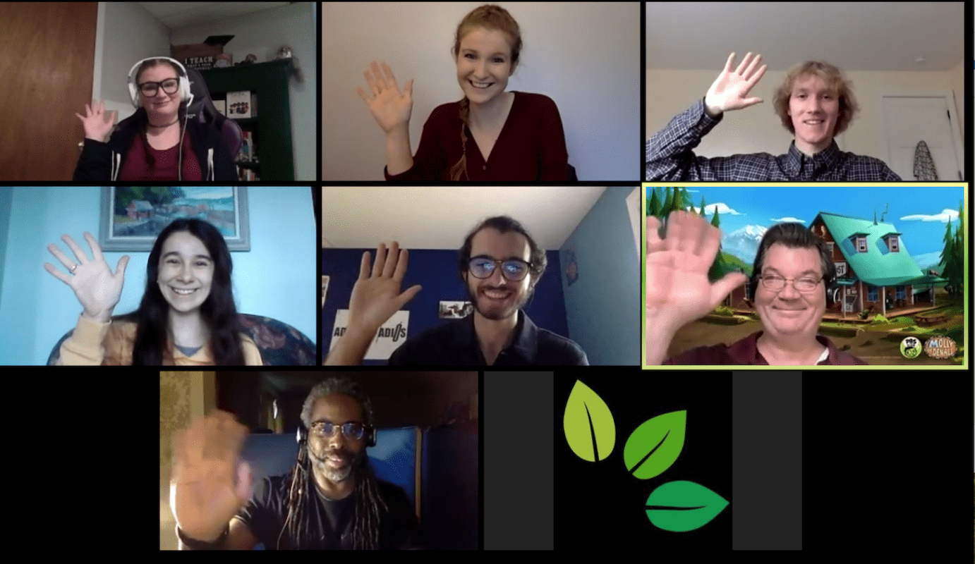 In a TESOL part-time teacher training course, a group of people in a video call are waving their hands.