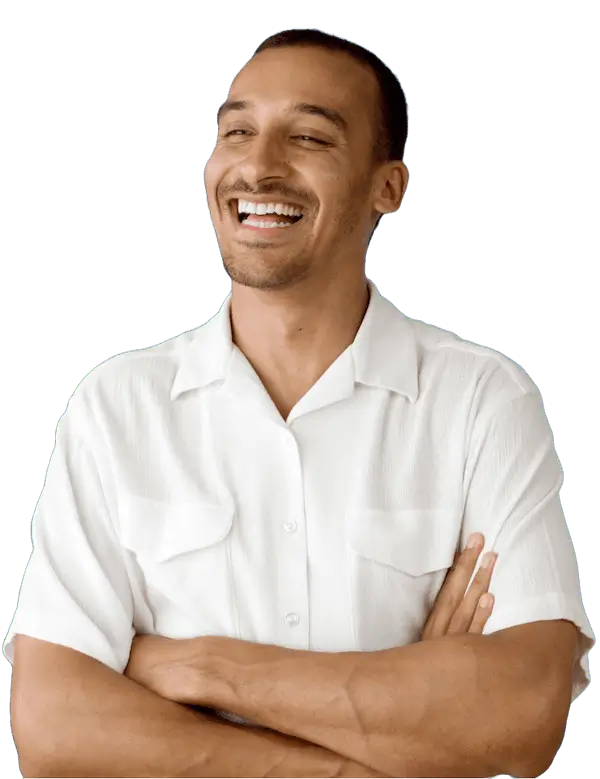 A man in a white shirt smiling