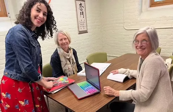 Italian teacher, Jennie, with students.