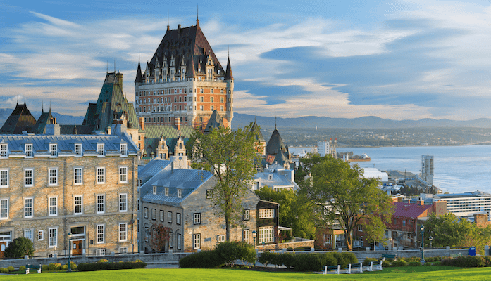 A view of the Hotel Frontenac overlooking the picturesque St. Lawrence River.