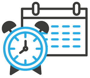 A graphic showing a calendar with an alarm clock in front of it.