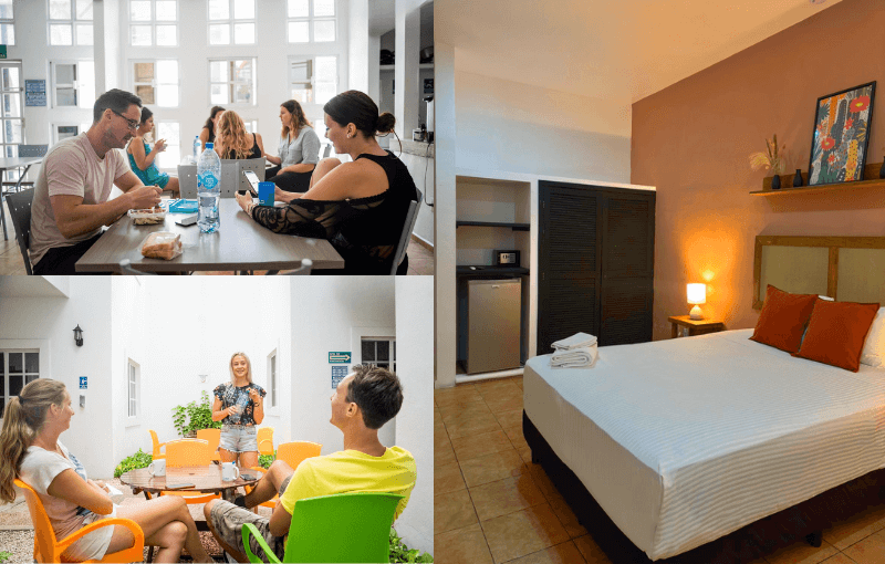 bedroom and lounge area in the student residence