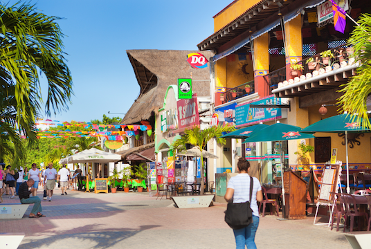 Colorful shops in Playa del Carmen, Mexico.